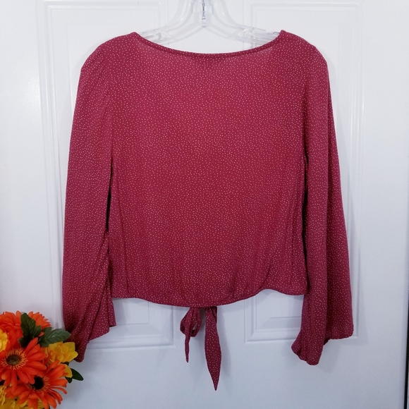American Eagle Red Polka Dot Bell Sleeve Crop Top - Picture 5 of 8